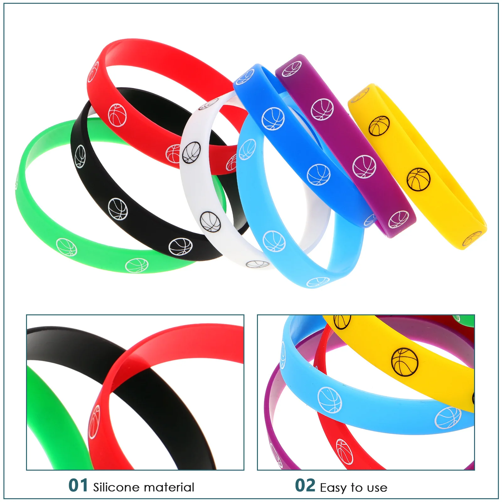 16 قطعة كرة السلة تمتد سيليكون الأساور للجنسين أساور مرنة للحزب الموسيقى مهرجان الاستخدام في الهواء الطلق أساور الرجال
