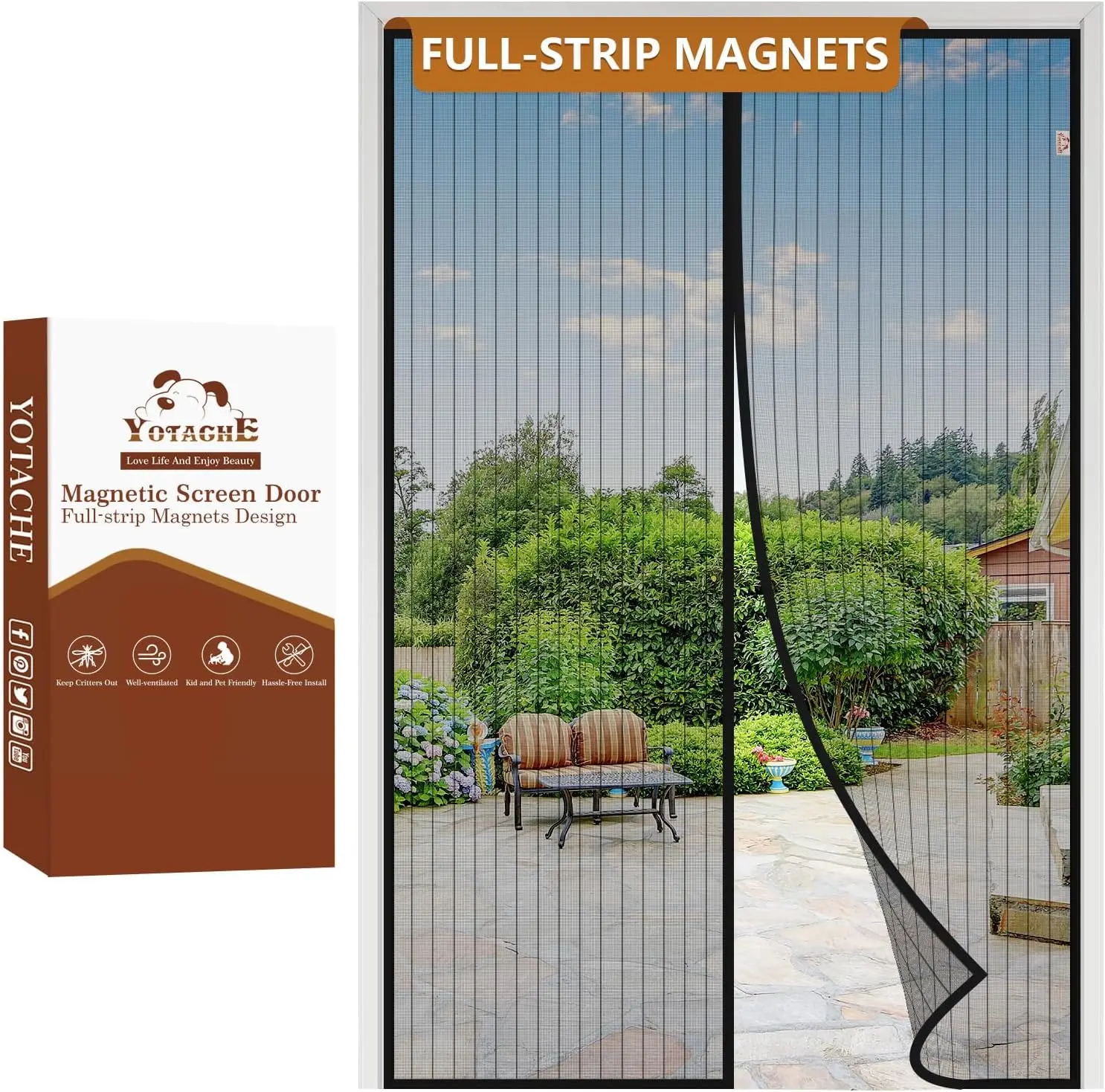 Magnetic Screen Door Fits 60x80 Inch Doors, Screen Size 62