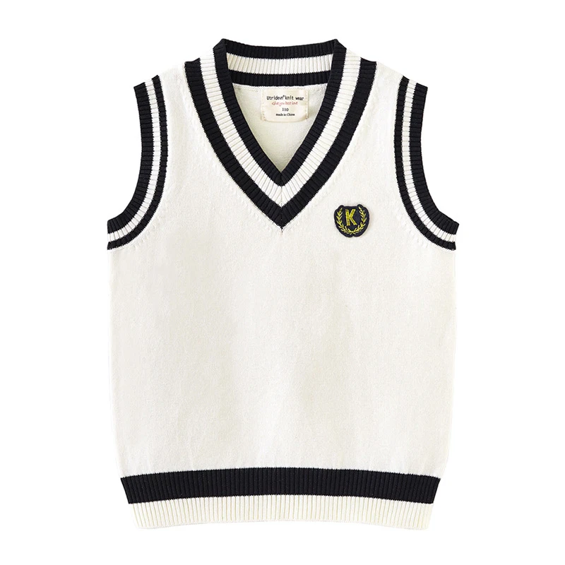 Autumn Spring Adolescent Casual Kids Boys Girls Outerwear Sweater Vest V Neck Sleeveless Pullover Knit School Sweater Waistcoat