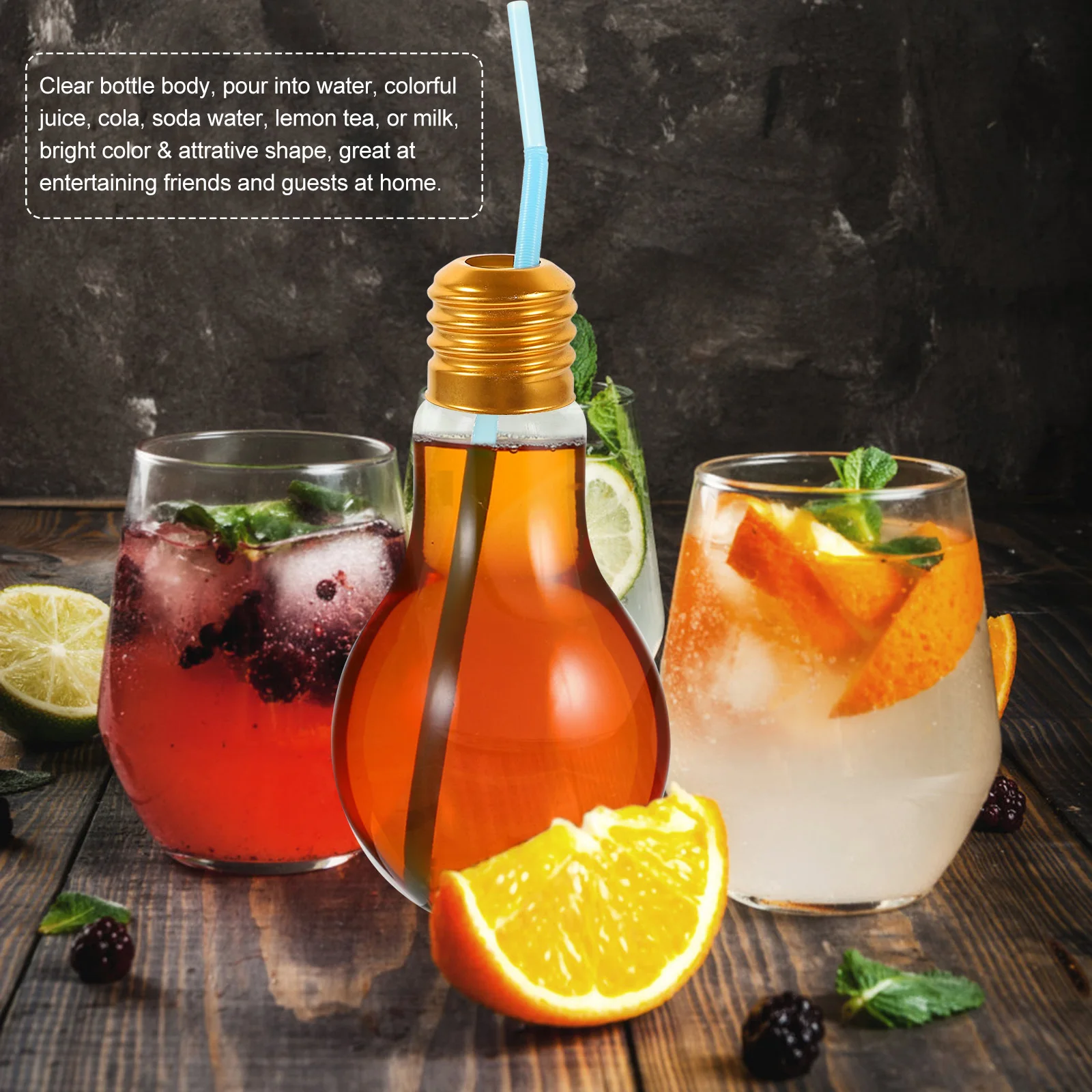 

400ml Light Bulb Bottle Glass Clear Novelty Drinking Glasses Leakproof Caps Reusable Straws Party Vase Bulb Glasses