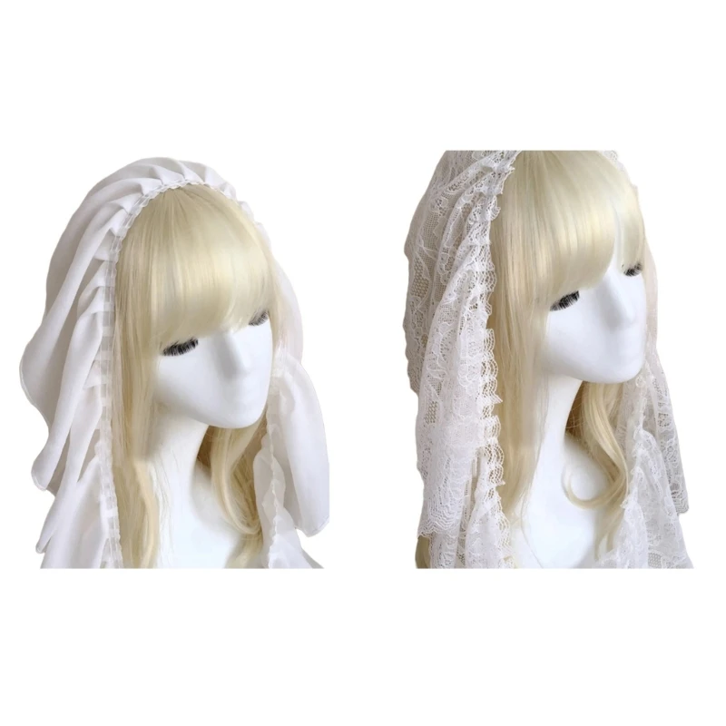 Girls Gothic Ruffled Lace Headwear Veil Headband Nun Cosplay Photo Props