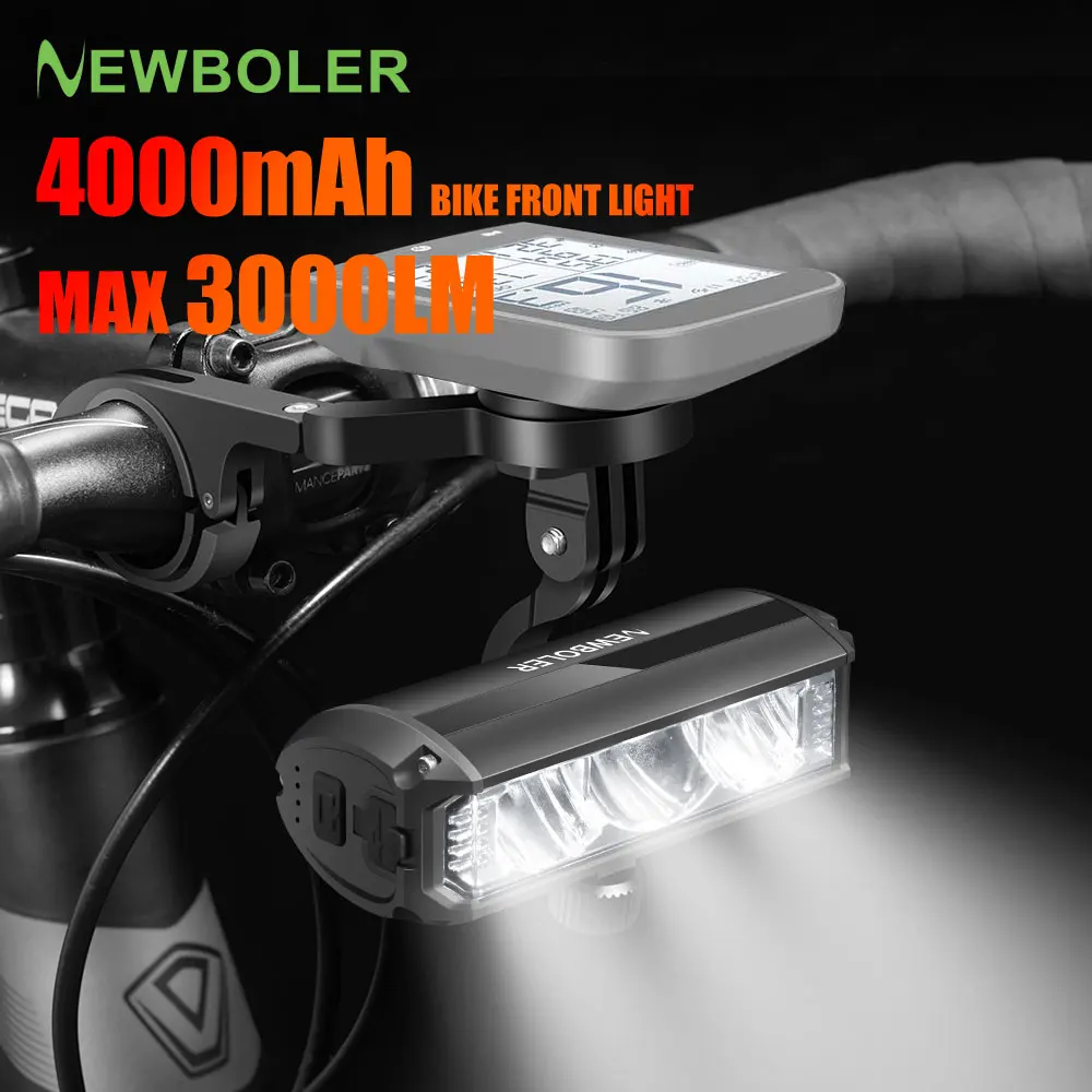 NEWBOLER Bicycle Light Front 3000Lumen Bike Light 4000mAh Waterproof Flashlight USB Charging MTB Road Cycling Lamp Accessories