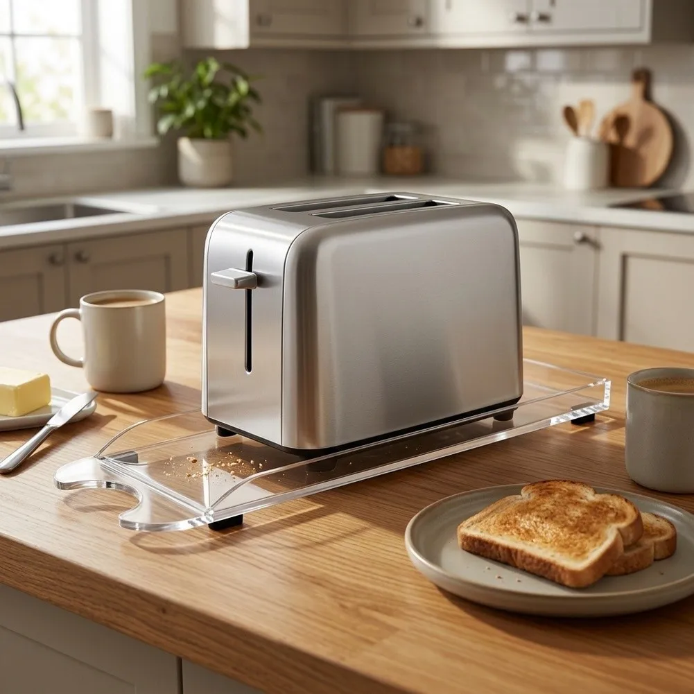 Transparent Crumb Collector Tray For Bella 2-Slice Slim Toaster |  Acrylic= Base Mat With Rubber Pads To Protect Countertops
