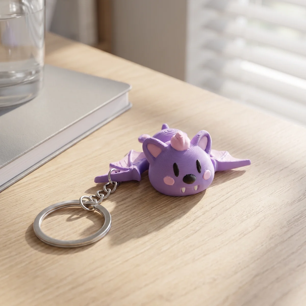 1Pc Cute Purple Bat Keychain,3D‑Printed Eco‑Friendly PLA Halloween Ornament,Novelty Backpack Bag Charm Pendant,Cute Ornament
