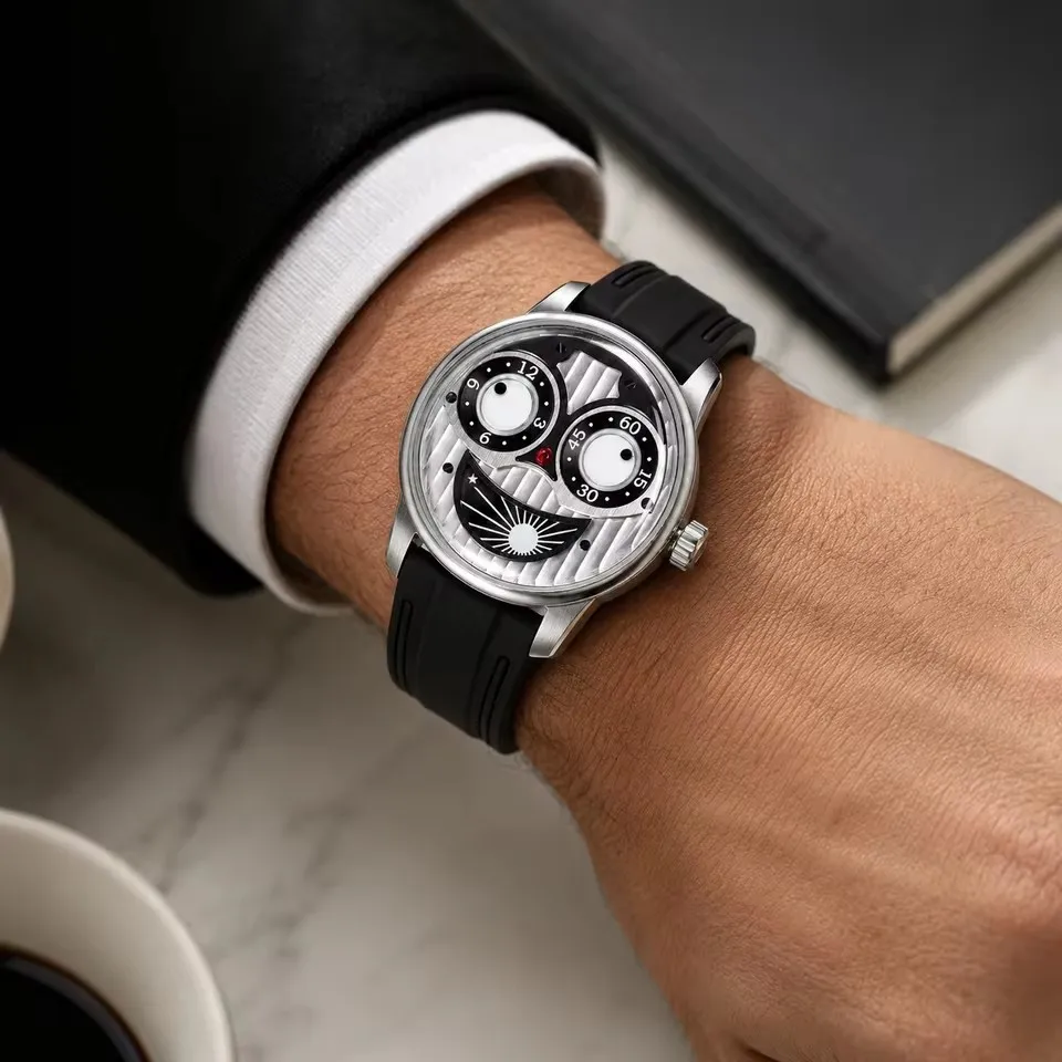 OBLVLO JM‑JOKER Men's Self‑winding Watch Designer Big Joker Dial Rubber Strap Creative Stylish Mechanical Wristwatch Male Gift