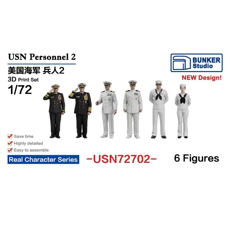 BUNKER USN72702 1/72 USN Personnel 2  3D-print kit  6PCS