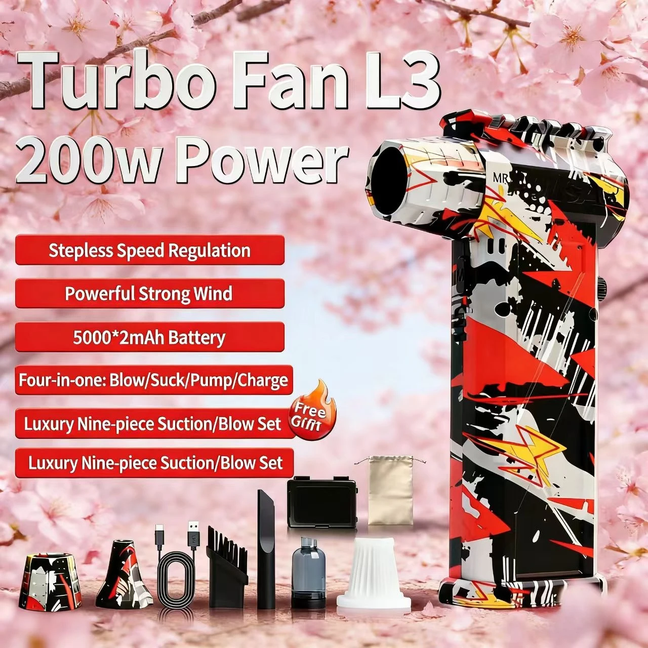 

L3 Powerful Air Blower 200000RPM Brushless Violent Fan Vacuum Dust Cleaner Strong Winds 53m/s Turbo Jet Blower Type-C