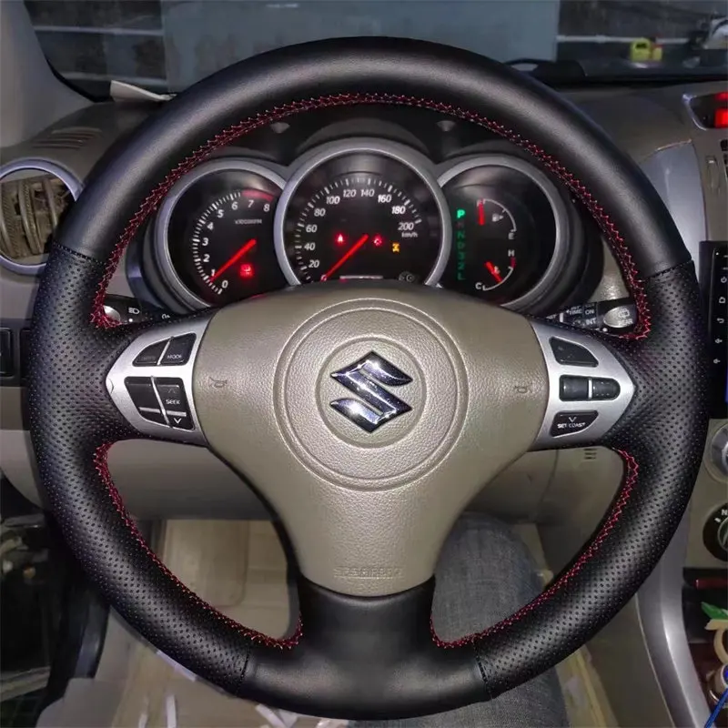 

Hand Stitched renovation Non-slip black leather car Steering wheel cover For SUZUKI Suede Carbon Fiber PU Leather Steering Wheel