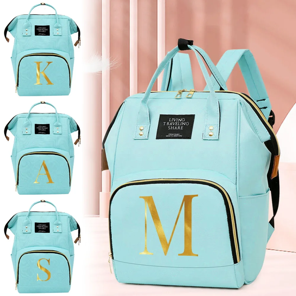 

Mommy Backpack Diaper Bag Green Storage Pack Large Capacity Infant Bags for Outing Nappy Changing Pouch Letter Series