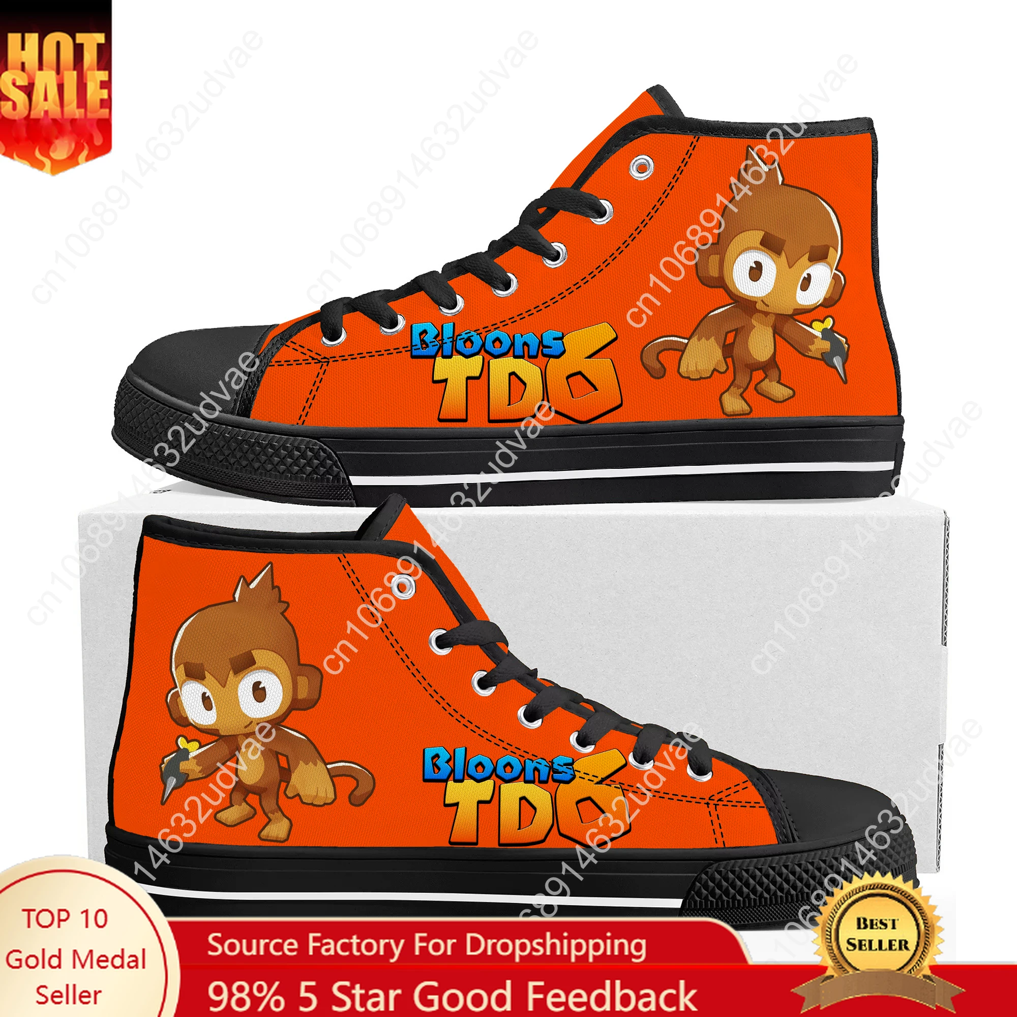 

Bloons TD6 High Top Shoes Men Women Teenager Sneakers Canvas High Quality Sneaker Casual Custom Made Couple Shoe Black Sole