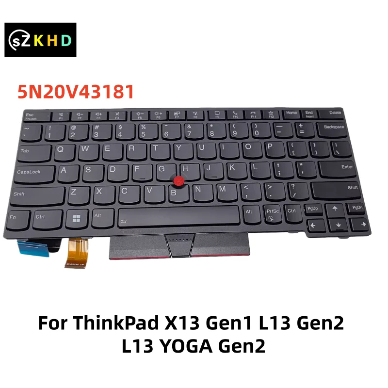 

Новая оригинальная американская английская клавиатура с подсветкой для ThinkPad X13 (Type 20T2 20T3 20UF, 20UG) L13 Gen 2 L13 Yoga Gen 2 5N20V43181 5N20V43328