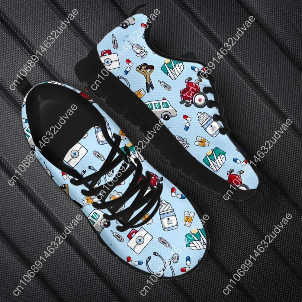 Spring Nurse Flat Shoes Women Cute Cartoon Nurses Printed Women's Sneakers Shoes Breath Mesh Flats Zapatos De Mujer