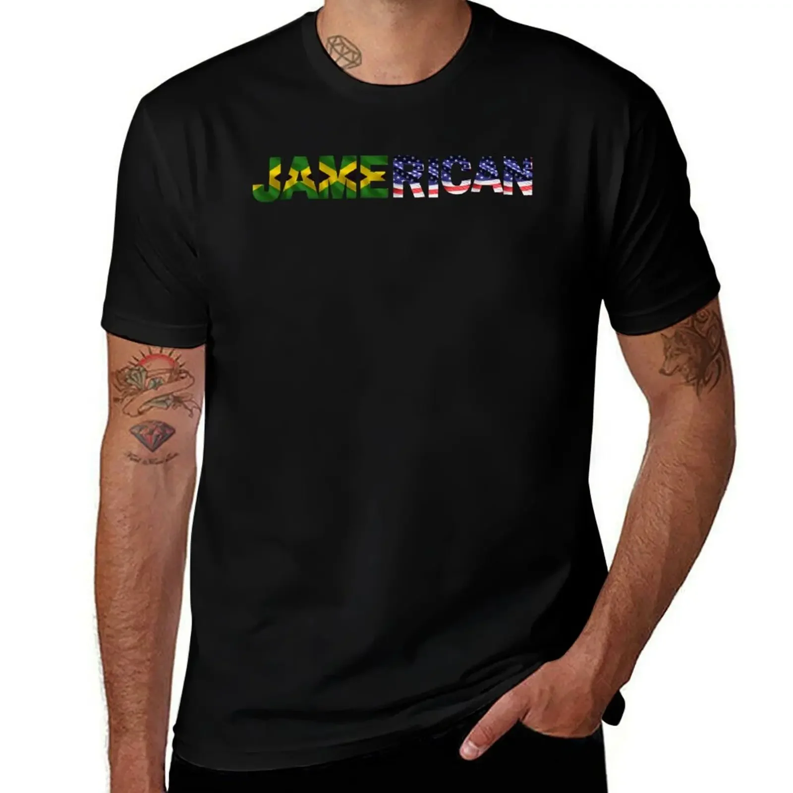 

Jamerican design for half Jamaican and half American T-Shirt plus sizes summer tops men t shirt