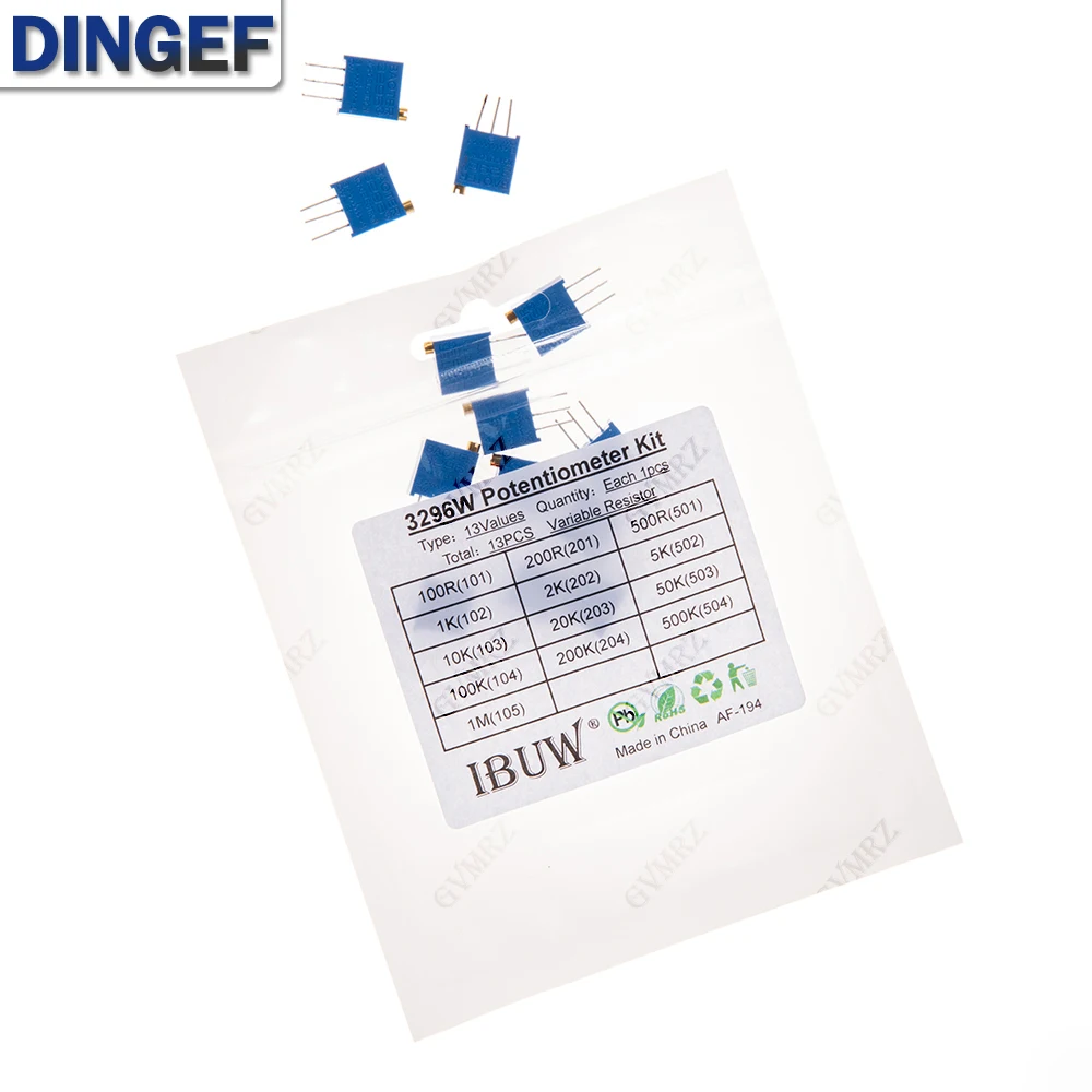 13PCS 3296W Trimmer Potentiometer Einstellbarer Widerstand 10K 100K 500K 1M Ohm Variabler Widerstand mit 3 Pins für DIY Elektronik KIT