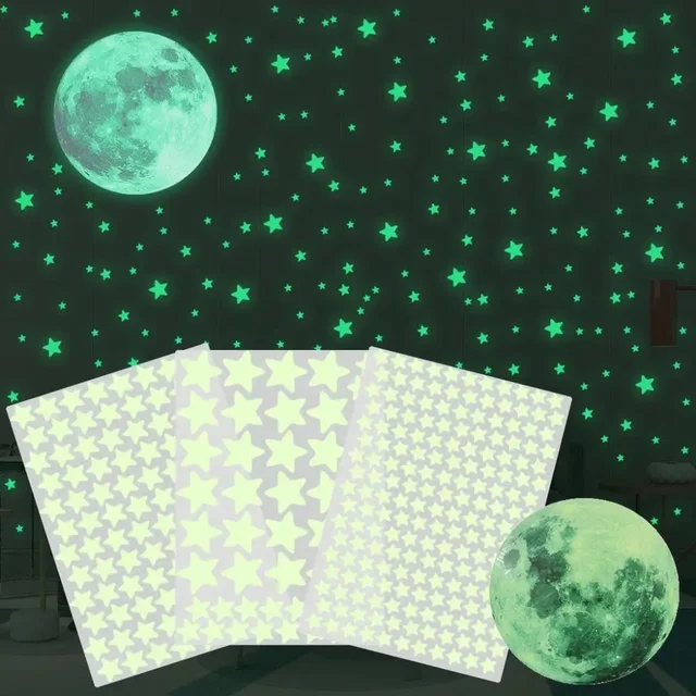 Samoprzylepne naklejki ścienne Full Luna Luminous Naklejki ścienne dla dzieci do sypialni DIY 3D Glow In Dark Moon Stars