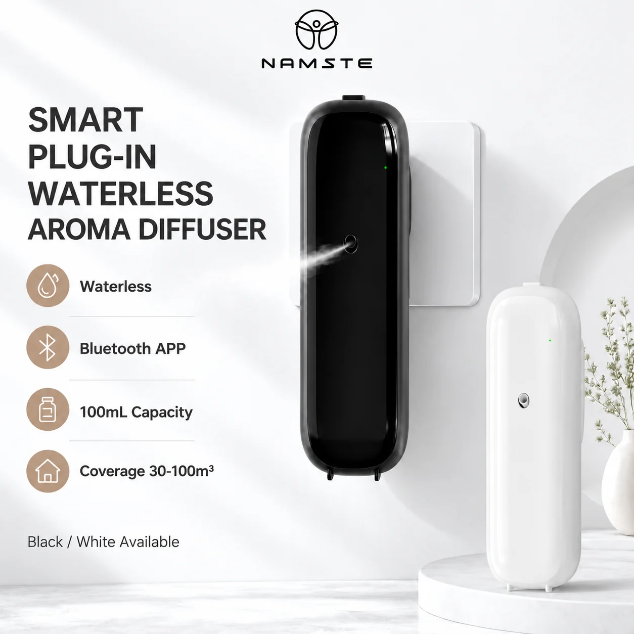 NAMSTE Smart Bluetooth Aroma Diffuser Machine Wall Mounted  Waterless Plug in Scent Machine for Home Office Bathroom Corridor