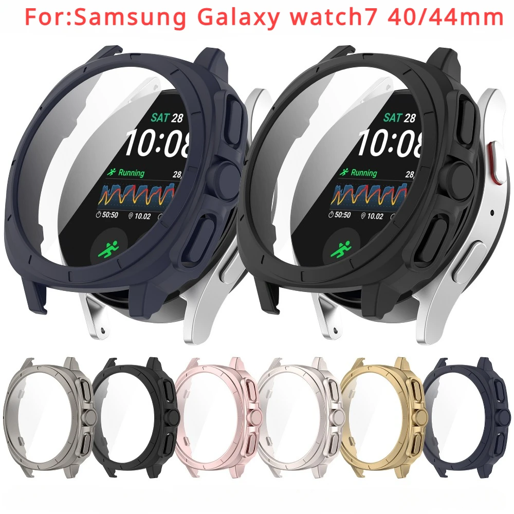 Funda de PC + vidrio templado para Samsung Galaxy watch 7, Protector de pantalla de cubierta Ultra completa, parachoques, 40/44MM