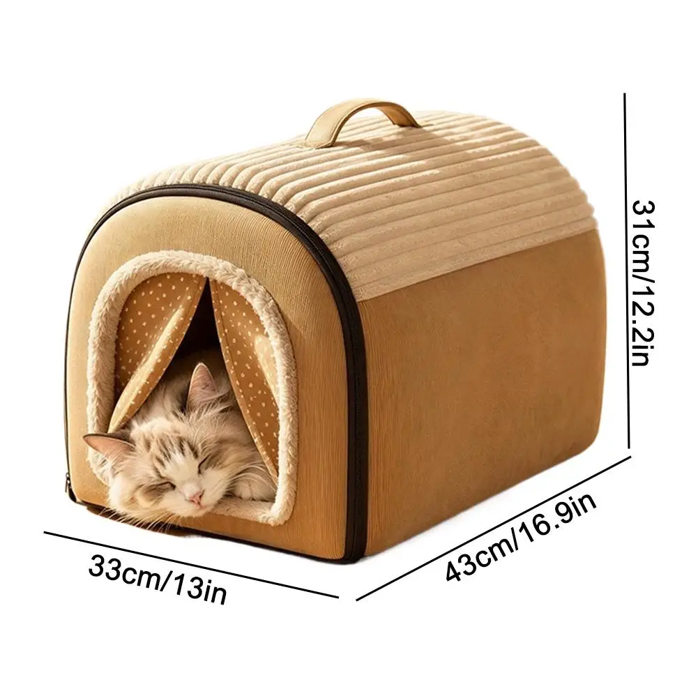 Winter-Warmes Geschlossenes Katzenbett-Hüttenhaus mit Vorhang, Tragbares Haustier-Zelt-Nest für Kleine Hunde und Kätzchen, Haustier-Hütte mit Griff – Detail 15