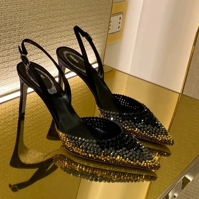 

Luxury Rhinestones Gradient Slingbacks Women Pumps Fashion Bling Crystal Banquet Stiletto High Heels Fashion Party Prom Shoes