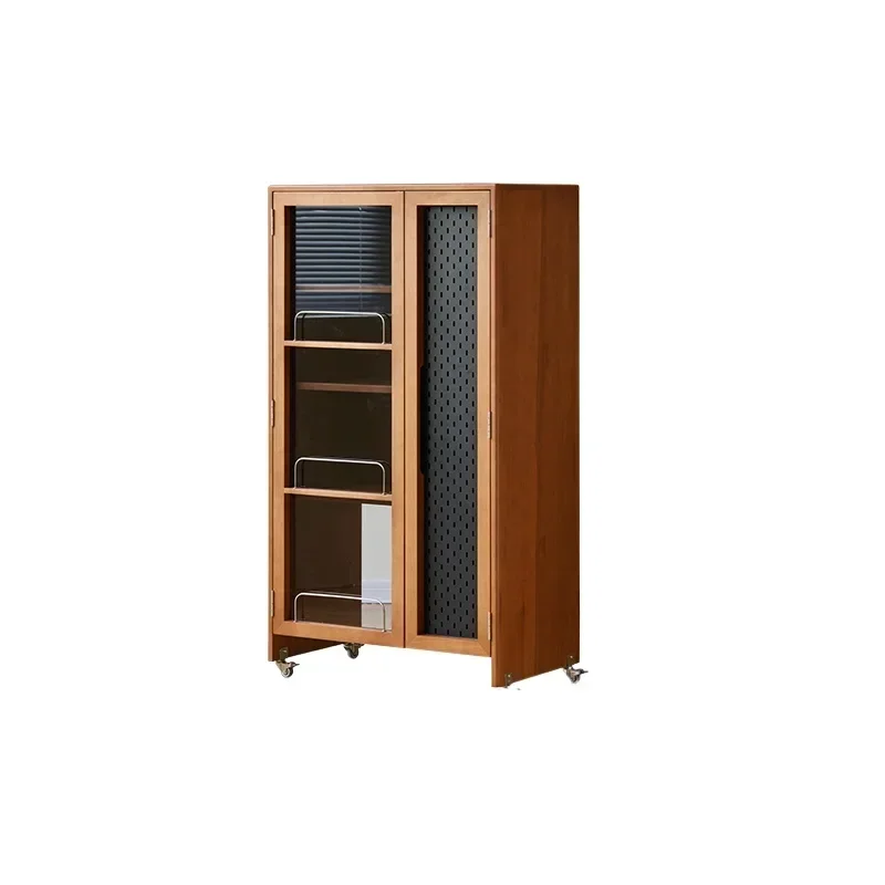 Nordic solid wood housekeeping cabinet retro movable balcony sweeping storage living room locker