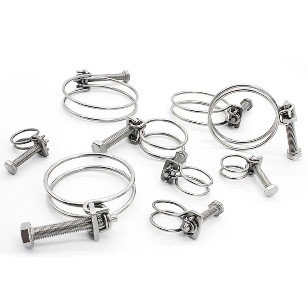 1Pc Double Wire Hose Clamp Throat Hoop Assortment Kit Pipe Clip Fixed 304 Stainless Steel Pipe Hoop