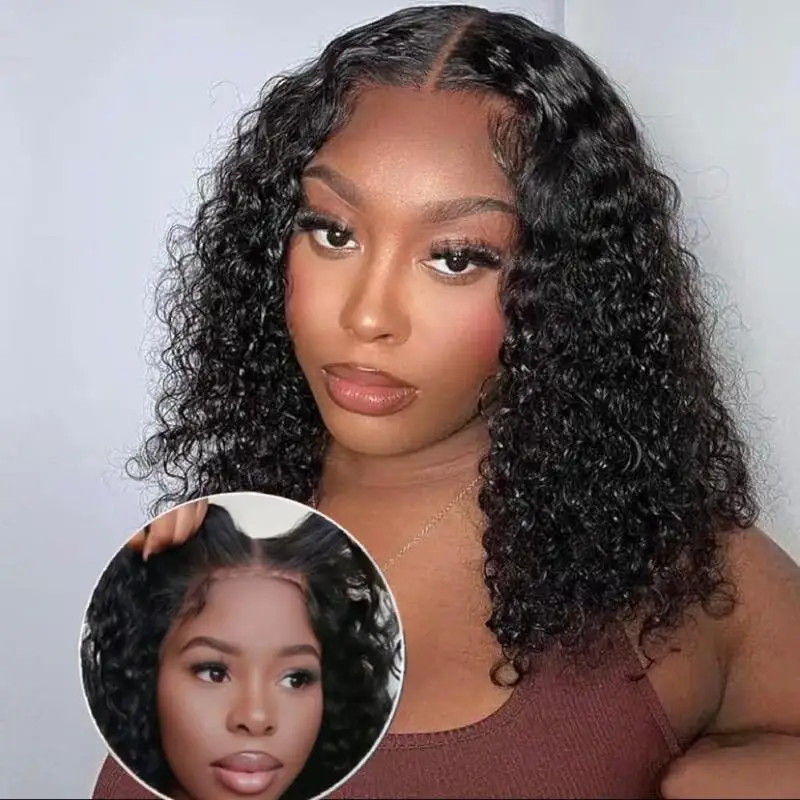 

5x5 Curly BOB Wig Human Hair Glueless Deep Wave 4x4 HD Lace Front Wig Human Hair Pre Plucked Wear And Go Short Wigs 200% Density