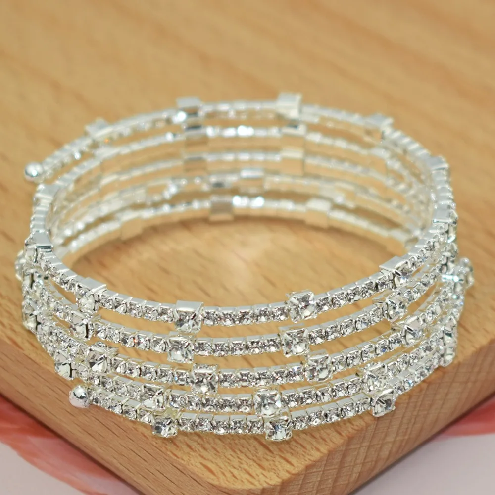 Gift Silve/Gold Crystal Bracelet Shining 3/5 Rows Hand Wrist Bracel Full Rhinestone Cubic Zirconia Bridal Jewelry Wedding