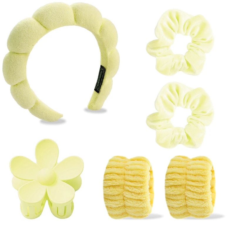 عصابة رأس لغسل الوجه مكونة من ست قطع، عصابة رأس سحابية، عصابة رأس لليوجا التجميلية، صندوق هدايا دبوس شعر على شكل حلقة للأمعاء الغليظة