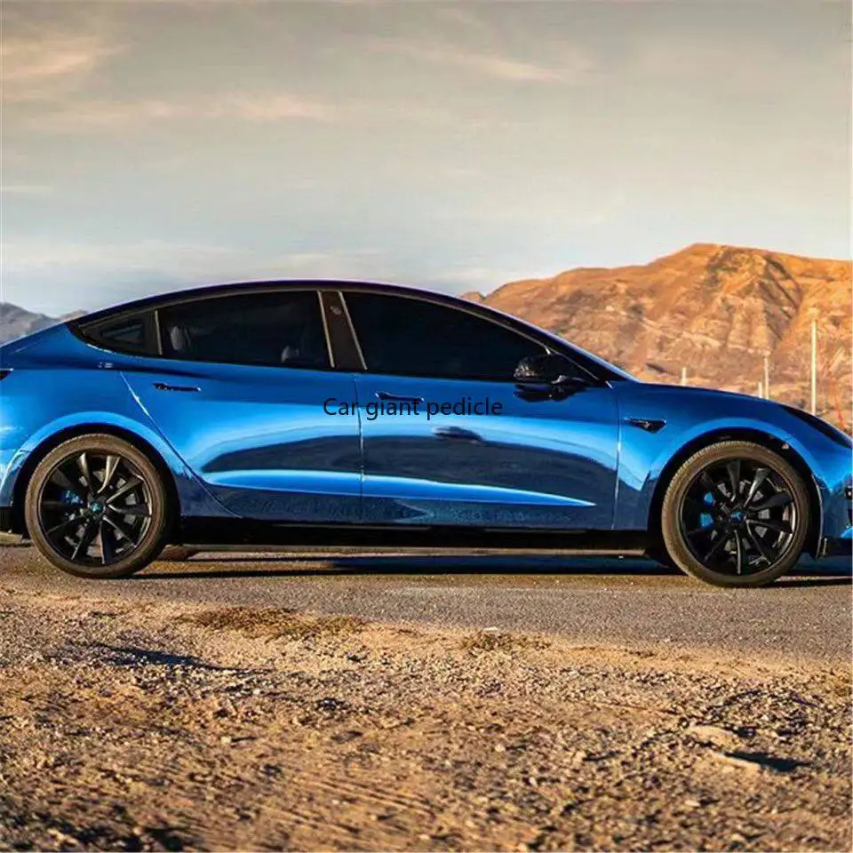 Highest qualityGloss Chrome Light Blue vinyl Wrap Film Car Wrap Film Non degumming Non fading quality Warranty 1.52M*17M roll