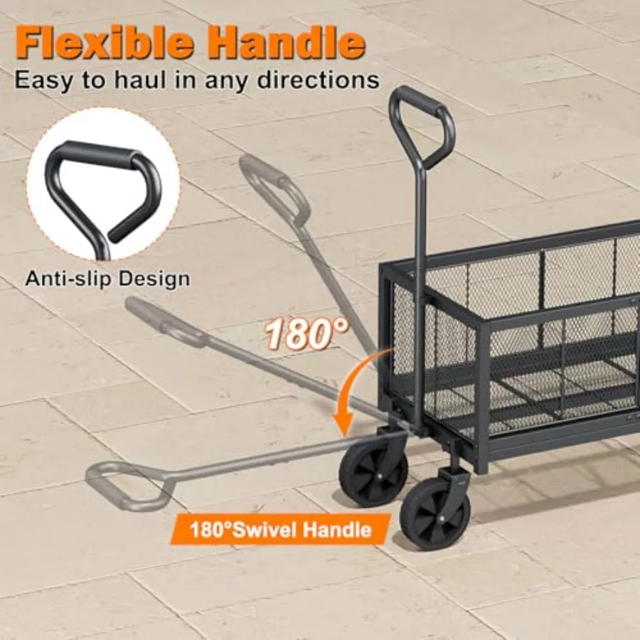 Heavy Duty Garden Wagon Cart, 440LBS Outdoor Metal Yard Carts