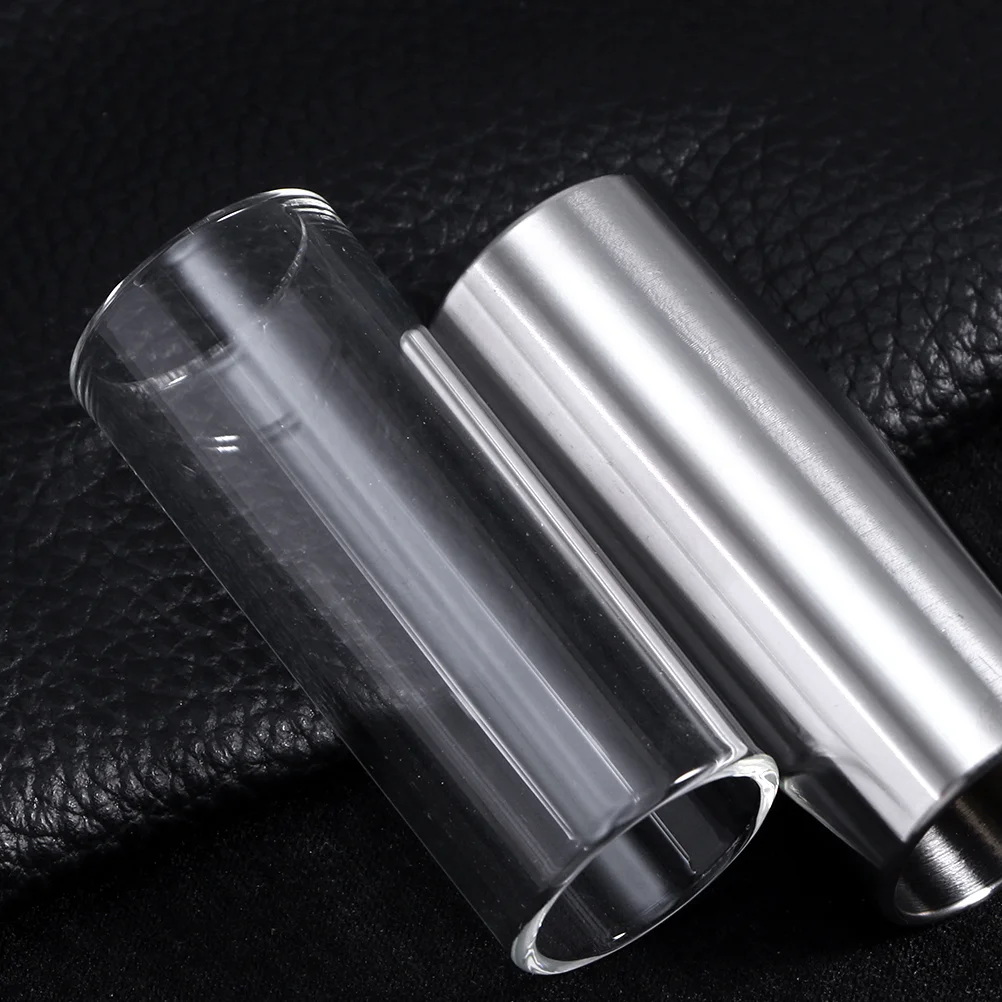 2pcs 51mm Glass Slide and Stainless Steel Slide Medium Bottleneck Slide for Guitar Bass (Transparent and Silver)