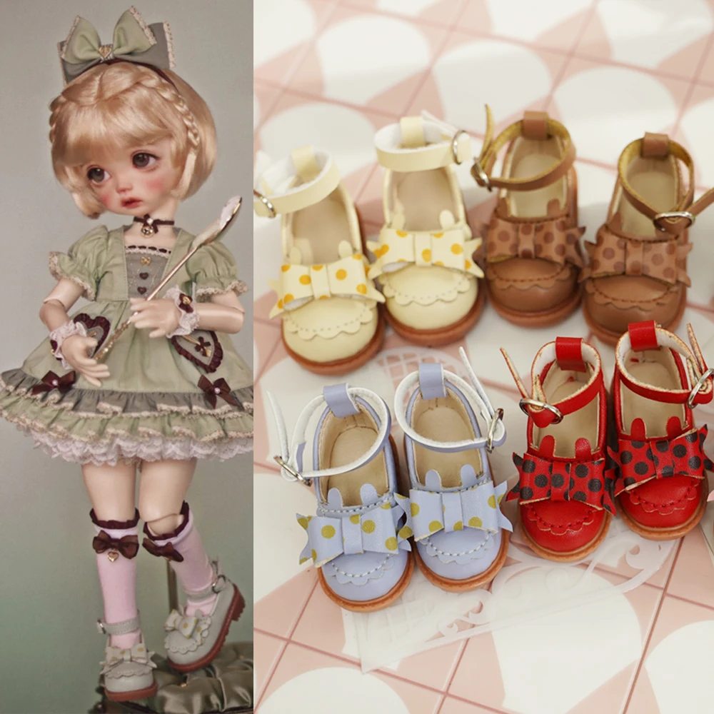 

D09-P750 children handmade toy 1/6 gl yosd Doll MSD DD BJD/SD doll shoes red brown Bow buckle shoes 1pair