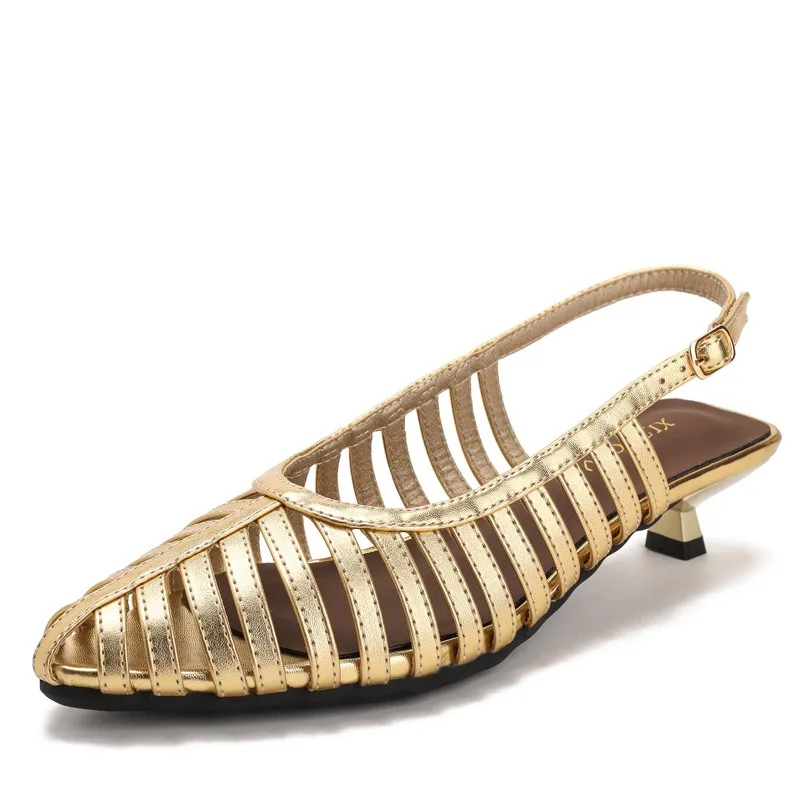 Women's Sandals Summer Baotou Hollow Out Sandals French Style Temperament Low Heeled Sandal Fashion Handmade Woven Roman Sandals