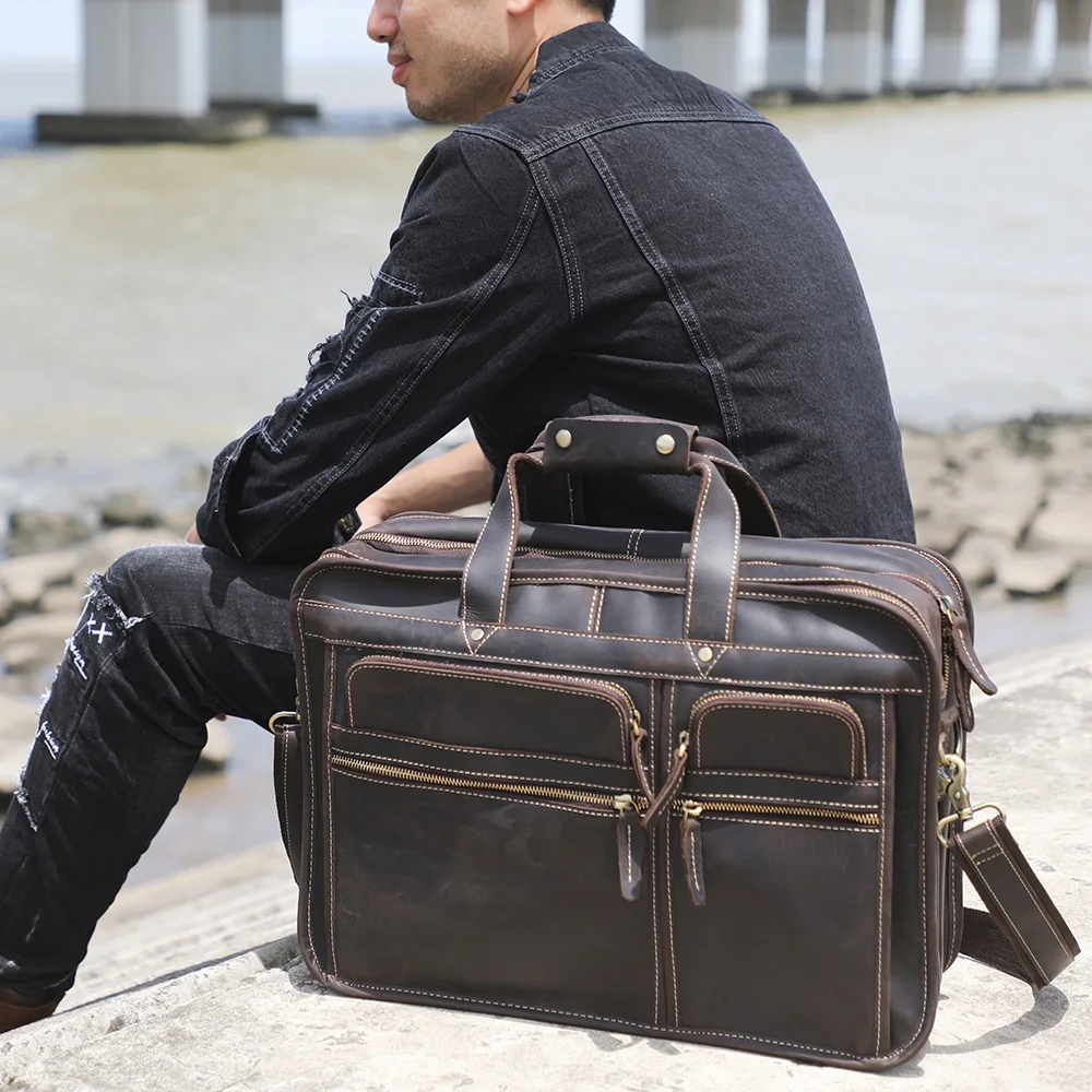 S.WORKER Premium Echtleder Business-Handtasche 16" Laptop Vintage Herren-Aktentasche für Arbeit & Reisen – Detail 6