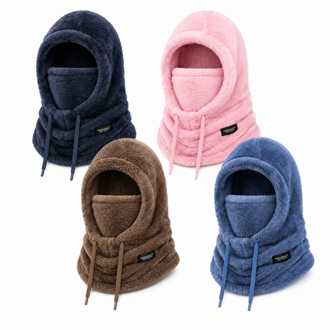 Winter Hood Hat With Face Cover, Solid Color Neck Guard Balaclava Style Cap, Outdoor Ski Cycling Casual Full Face Hood