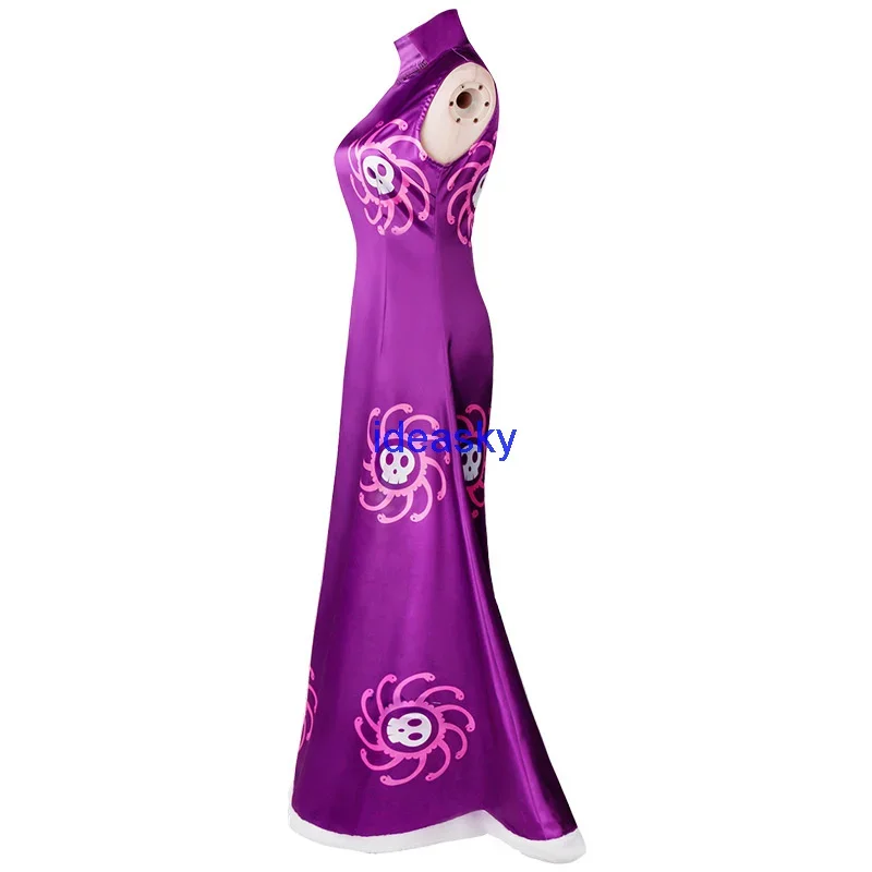 Seven Warlords Of The Sea Boa Hancock Empire Snake Cosplay Costume Halloween Purple Qipao Cheongsam Dress Woman earrings Wig AS3