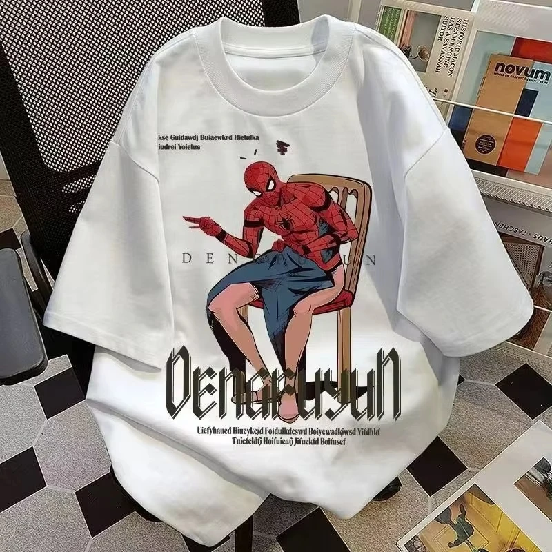 محاكاة ساخرة الرجل العنكبوت الكرتون المطبوعة تي شيرت أعجوبة الصيف الجديدة للرجال والنساء الاتجاه الأمريكي فضفاض عارضة قصيرة الأكمام أعلى #1