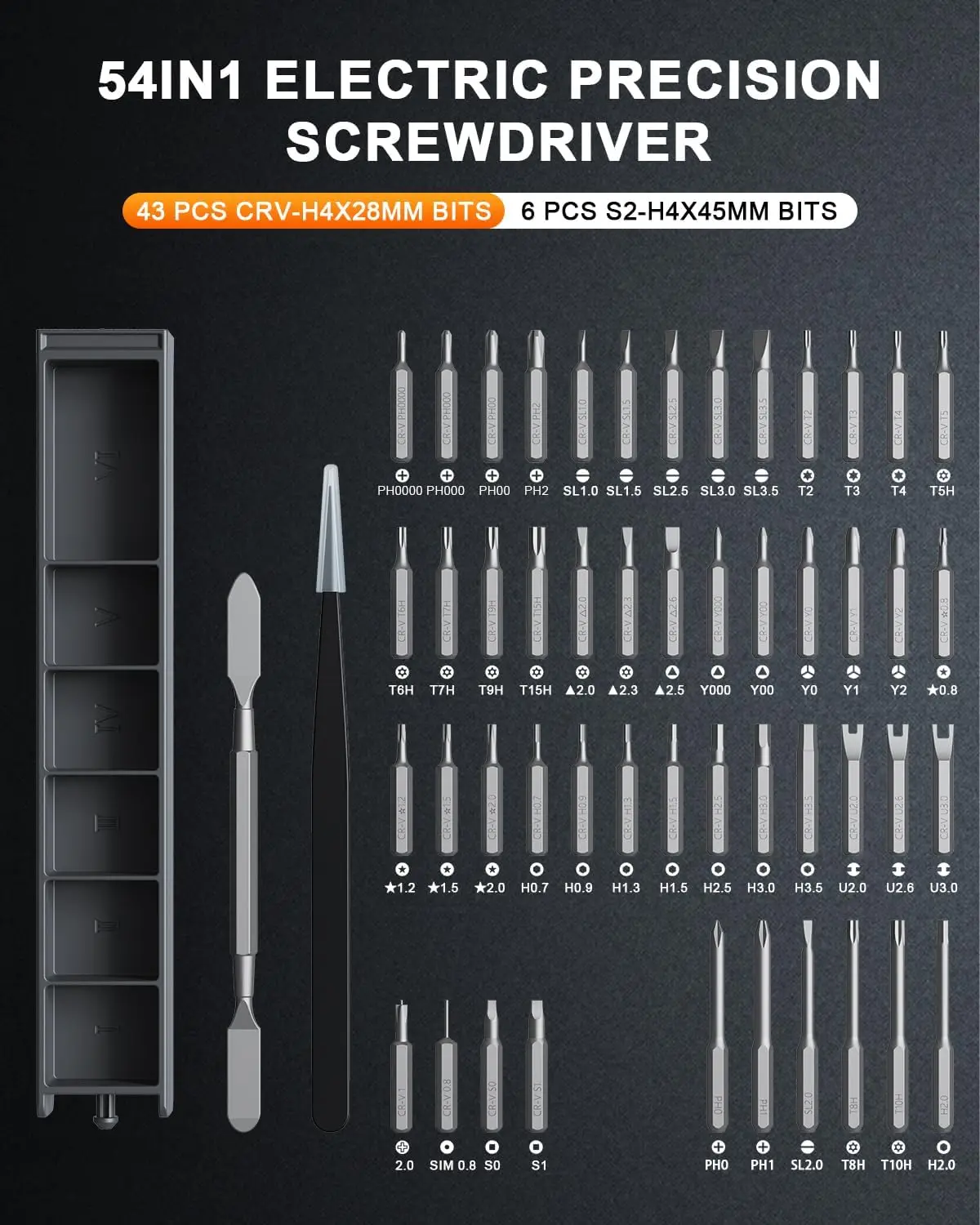 54 in 1 Mini Electric Screwdriver Set, Cordless Precision Repair Tool Kit with 49 Magnetic Bits, 3 Torque Levels, LCD Display