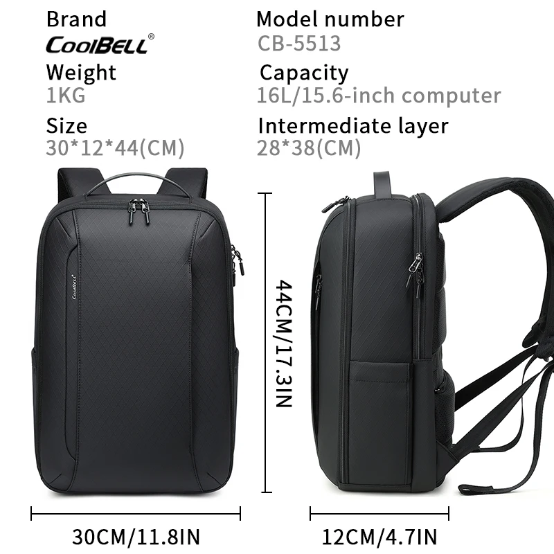 College Student 15.6 Inch Waterproof Laptop Backpack Business Fashion Men Casual Travel Office Daily Use Commute Notebook Bag
