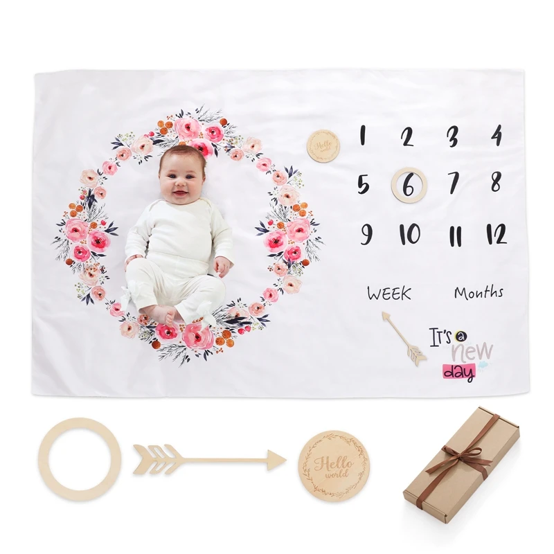 

Newborn Monthly Growth Milestone Card Blanket Photography Accessories for Milestone Rug Infant Photography Prop Background Cloth