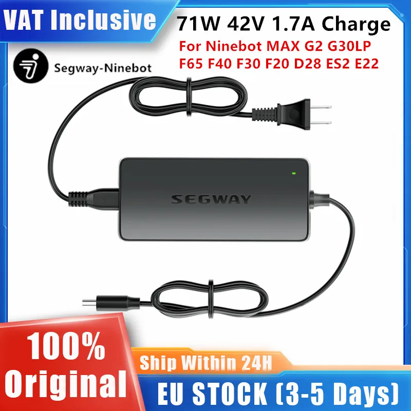 Original 71W 42V 1.7A Ladegerät für Ninebot By Segway MAX G2 G30LP F65 F40 F30 F20 D28 ES2 E22 Lithium-Batterie-Stromversorgungsladegerät mit EU-Stecker