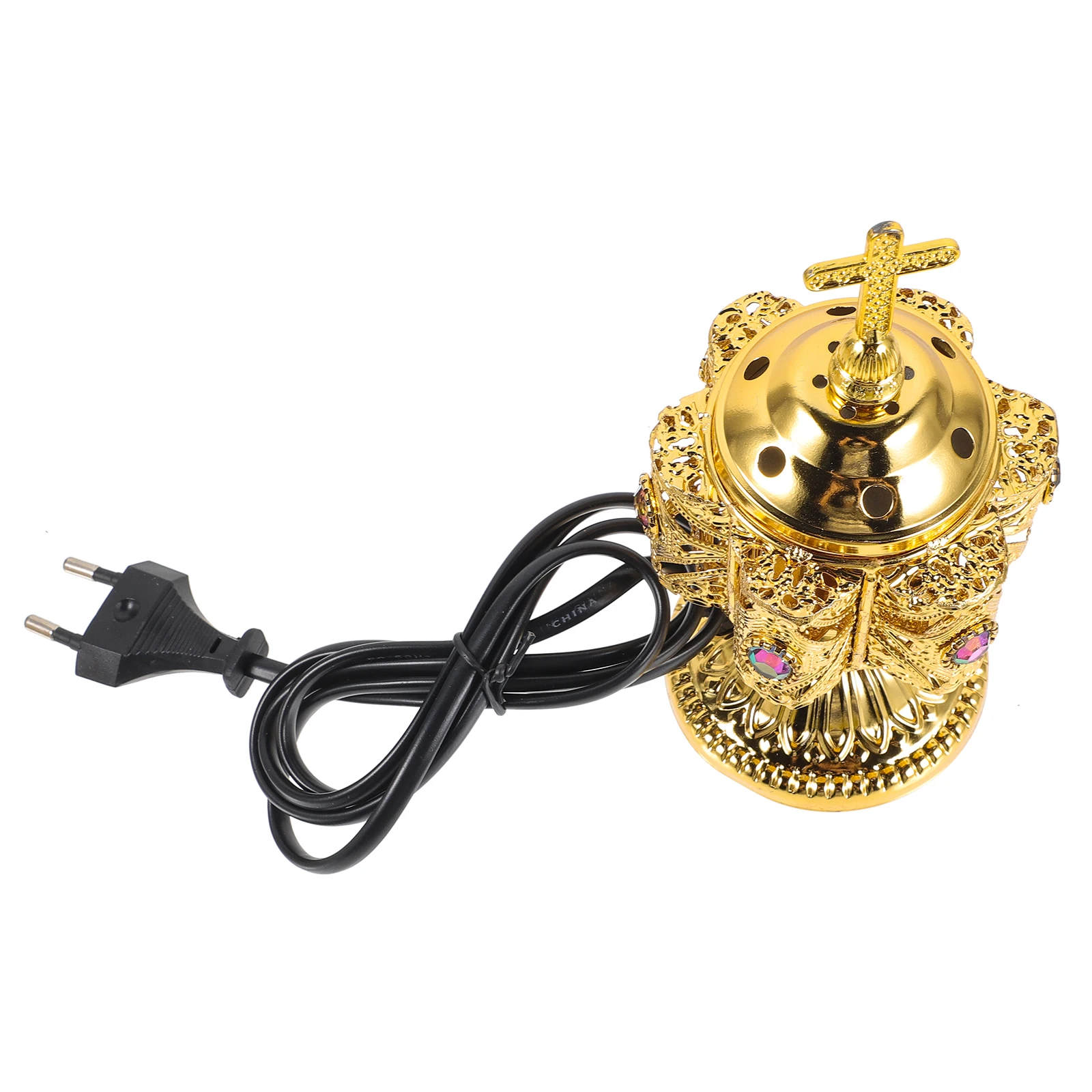 

Plug in Incense Burner Small Gold Metal Censer for Stove Middle Eastern Holiday Indoor nament Tabletop Aromatherapy Furnace