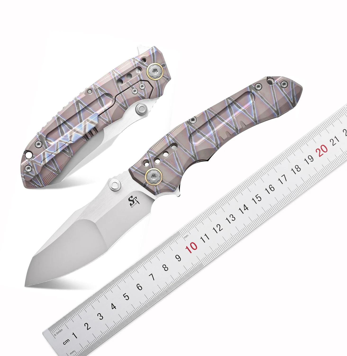 Sitivien ST991 Folding Knife M390 Pearlescent Polishing Steel Blade Titanium Handle with Ball Bearing for Outdoor Camping Hiking