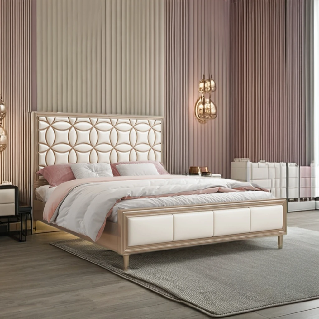 #American Bed Light Luxury Solid Wood Bed Modern Simple 1.8m Master Bedroom Double Size Princess Soft Wedding Bed
