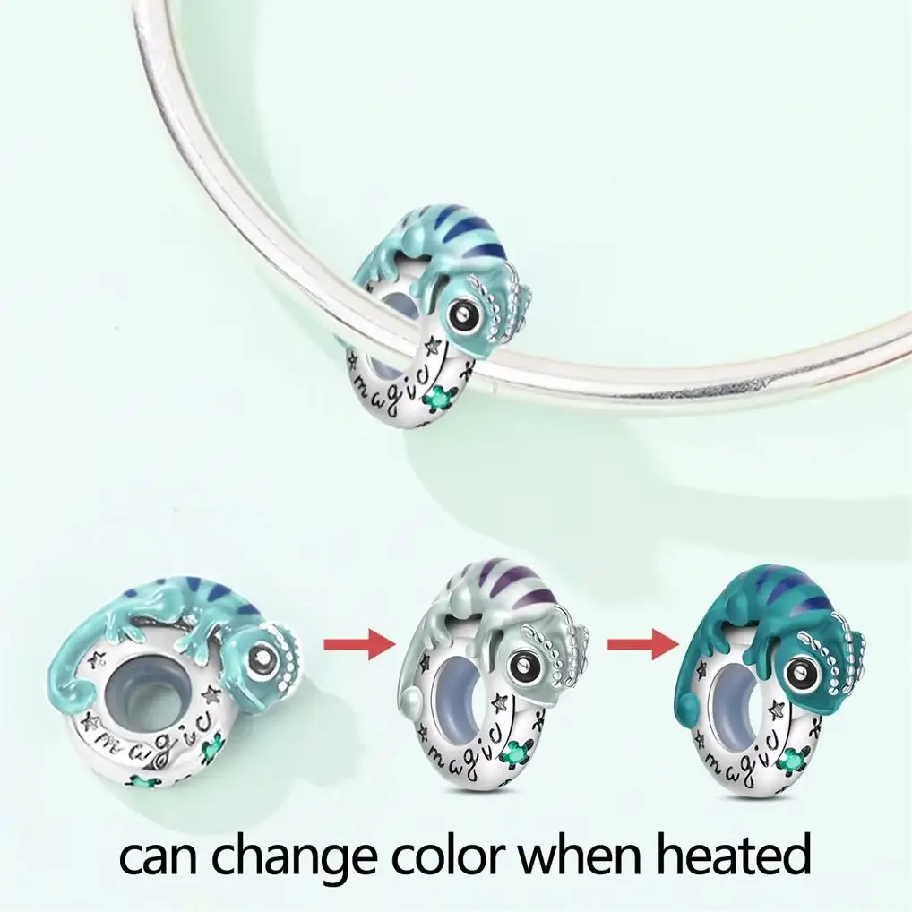 

Chameleon Bead Necklace Green Animal Pendant Beads Fit Bracelet Woman Original 925 Silver Fashion Jewelry DIY Making Gifts Nicke