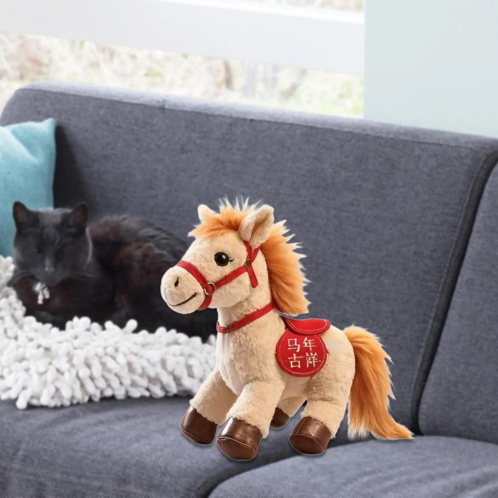 Horse Plush Stuffed Animal Toy PP Cotton Adorable Plushie Blessing Ornament for Child Birthday Spring Festival Decor