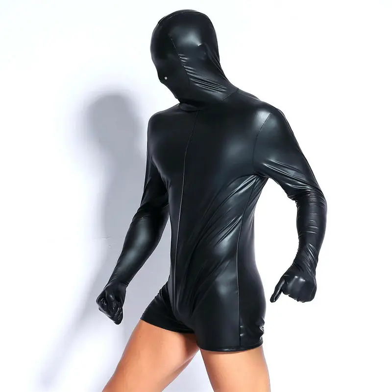 Super Cool Sexy Men Black Patent Leather Jumpsuit Vinyl Latex Bondag Leotard Bodysuit Nightclub Costumes Adult Toys for Men