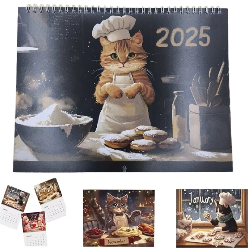 

Календарь с котами для приготовления пищи, 2025 год, 12 месяцев, милый настенный художественный календарь, забавный календарь с изображением кошек, для пищевых продуктов и любителей кошек