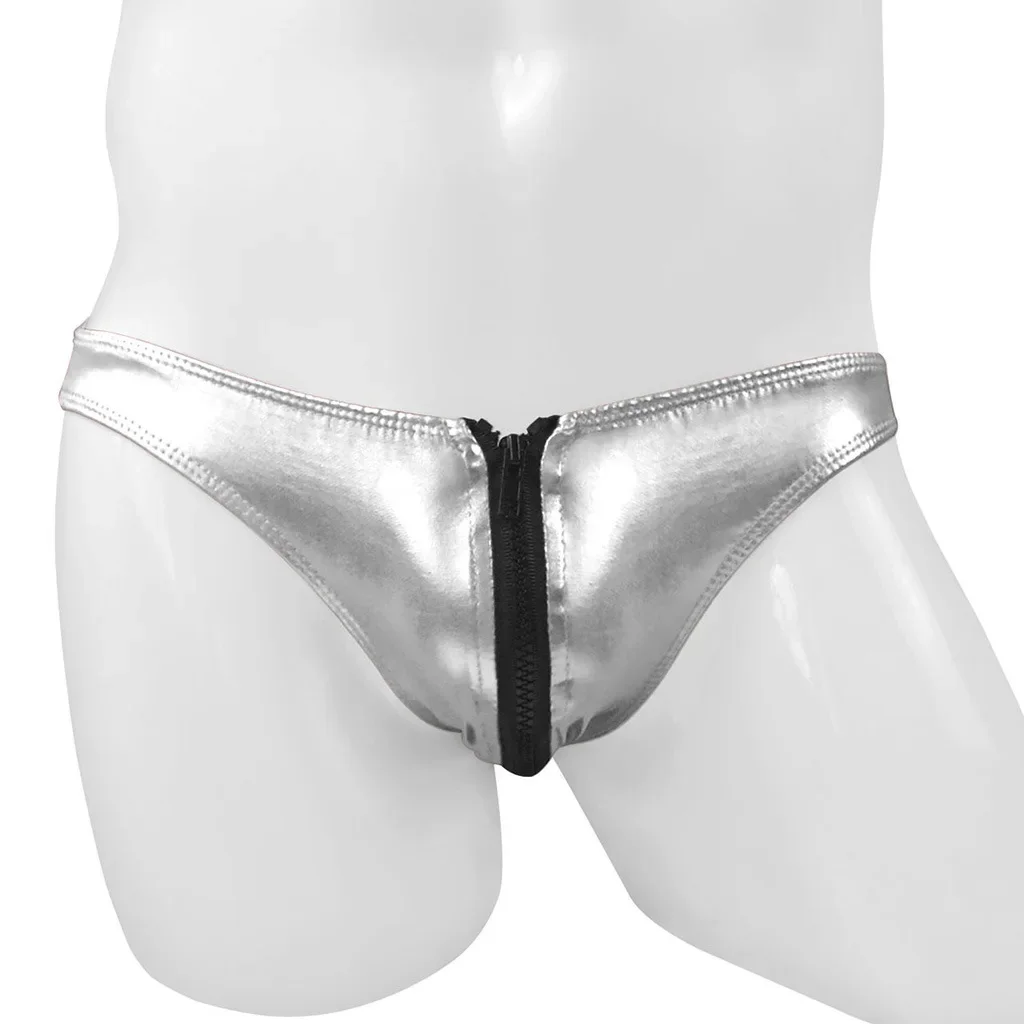 الرجال مثير ملابس داخلية قصيرة لامعة فو الجلود زمم سراويل مثليون جنسيا المثيرة U محدب الحقيبة مانكيني لينة الراحة أوم الاباحية السروال #5