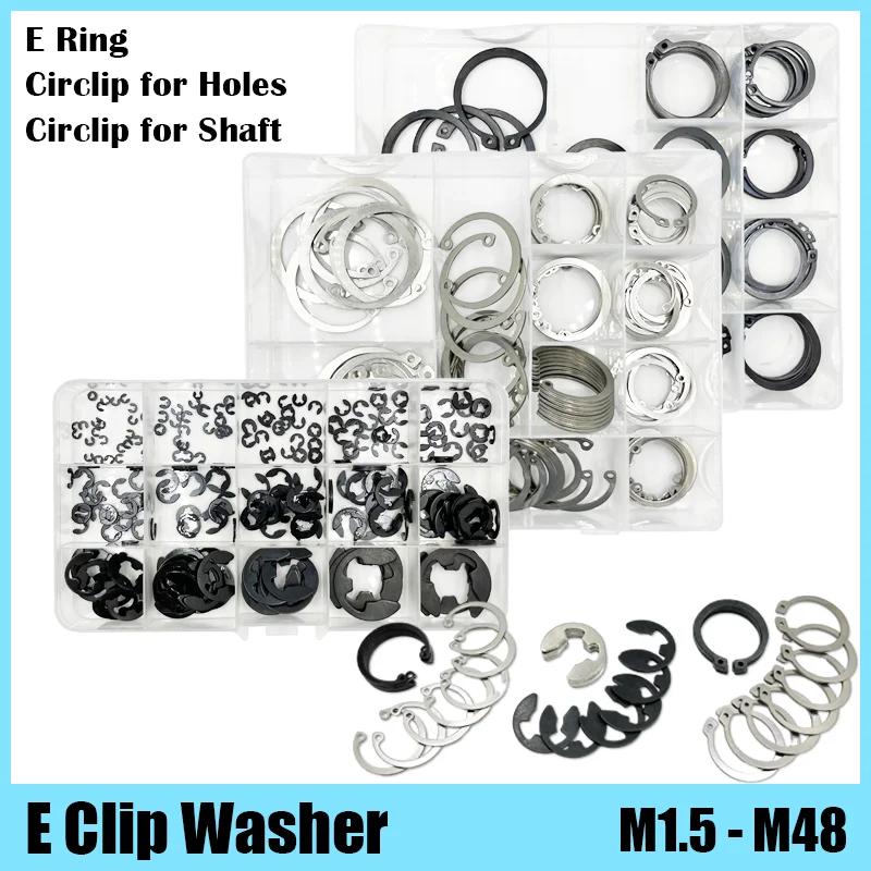 E Clip Washer Circlip for Hole 304 Stainless Steel 65 Manganese Steel Inner Circlip C Type External Retaining Clip For Shaft Set